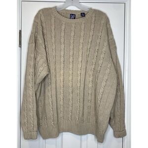 Gap Men's Vintage Linen Blend Cable Knit Sweater Beige Tan Size XL